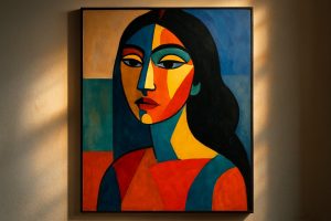 mulher com expressão do pintor